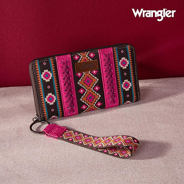 WRANGLER ALLOVER AZTEC DUAL SIDED PRINT CANVAS WALLET-Hot Pink