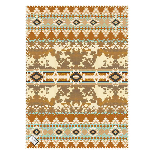 HOOEY FLEECE BLANKET TAN/CREAM /ORANGE COW PRINT