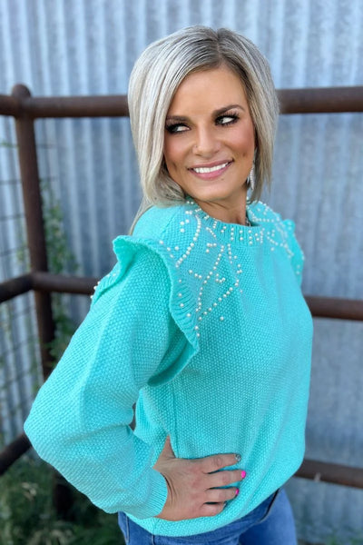 YOU ARE THE PEARL SWEATER - TURQUOISE