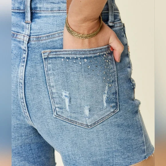 Judy Blue High Waist Rhinestone Decor Denim Shorts