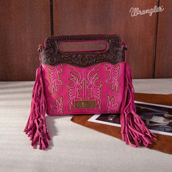 Wrangler Top Handle Embroidered Fringe Mini Tote/Crossbody
-Hot Pink