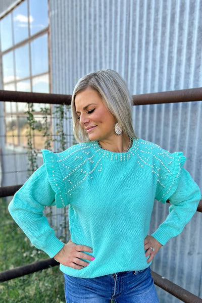 YOU ARE THE PEARL SWEATER - TURQUOISE