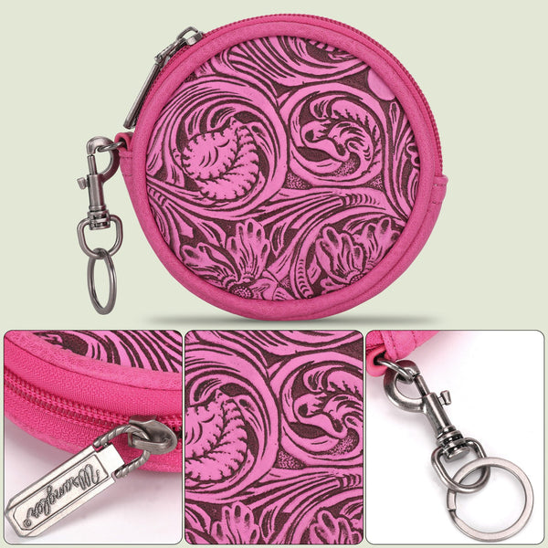 Wrangler Floral Tooled Circular Coin Pouch Bag Charm - Hot Pink