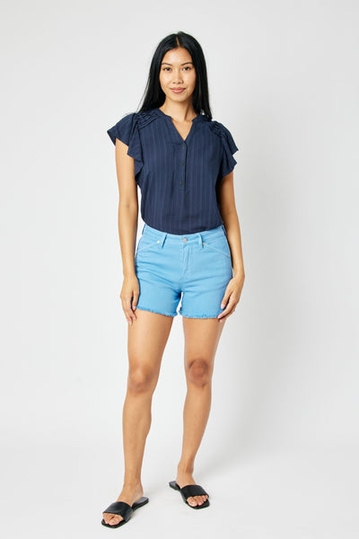 Judy Blue Mid-Rise Garment Dyed & Shorts-Aquamarine