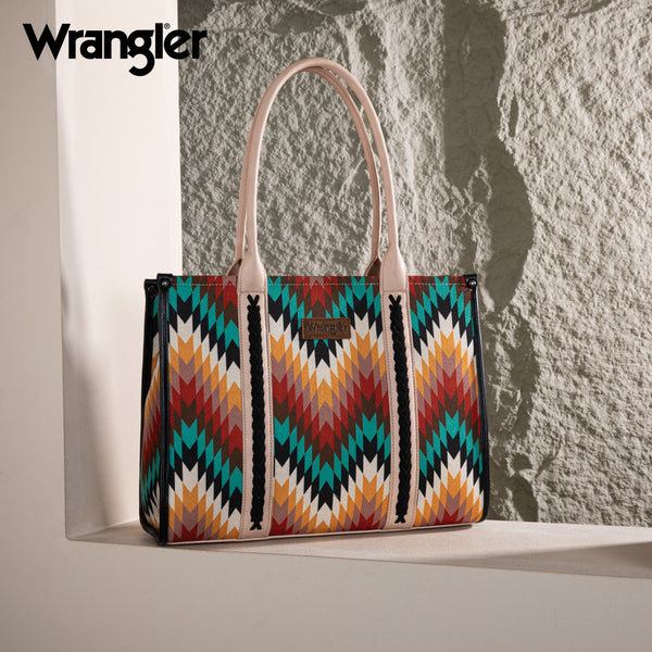 WRANGLER SOUTHWESTERN PATTERN CONCEALED CARRY WIDE TOTE-Black