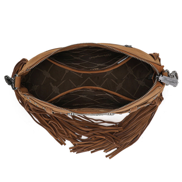Wrangler Fringe Buckle Hobo Bag/Crossbody Bag-Brown