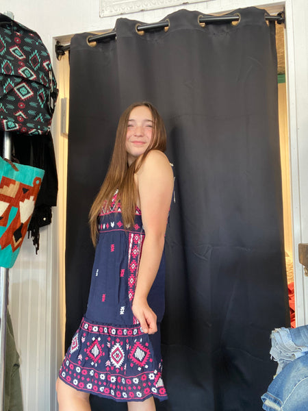 Aztec Embroidery Halter Dress