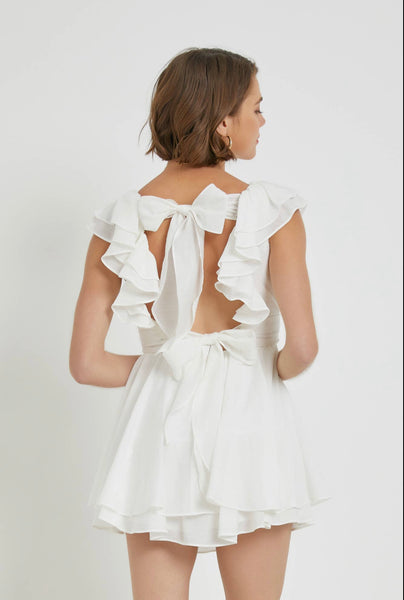 TIE BACK RUFFLE DETAIL ROMPER DRESS
