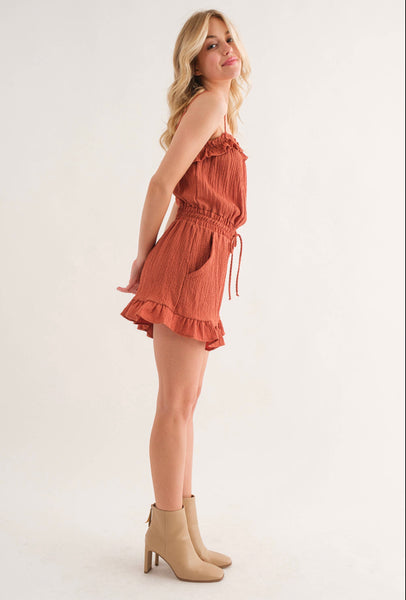 Textured Fabric Spaghetti Strap Romper