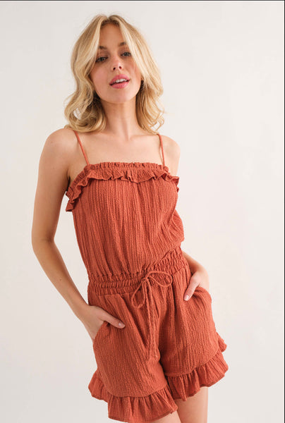 Textured Fabric Spaghetti Strap Romper