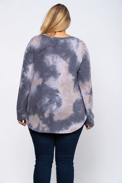Tie dye with black sequins patch pocket plus size top