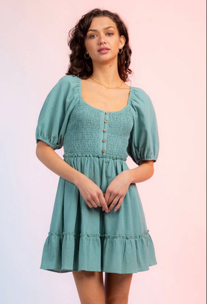 Woven Smocked Bodice Mini Dress