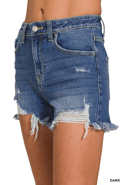 Zenana Distressed Hem Denim Shorts