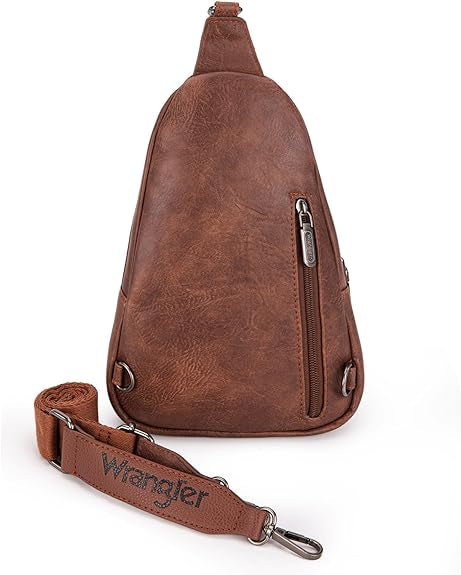 Wrangler Sling Bag/Crossbody/Chest Bag Dual Zippered Compartment -Dark Brown