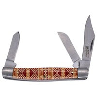 JUSTIN STOCKMAN KNIFE ACRYLIC TAN AND RED AZTEC 3 BLADE