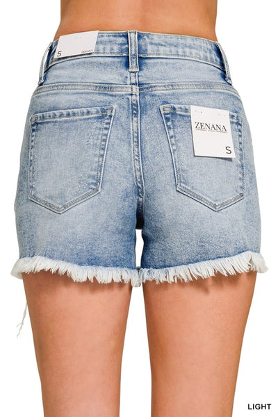 Zenana Distressed Hem Denim Shorts