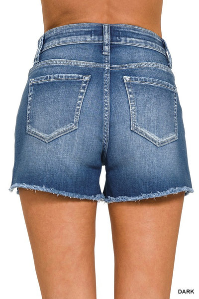 Zenana Raw Hem Cutoff Side Slit Denim Shorts