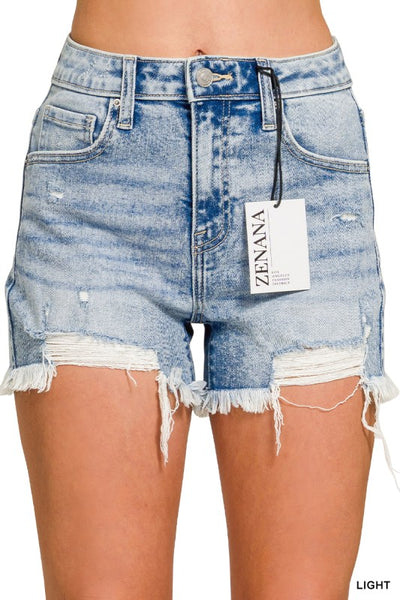 Zenana Distressed Hem Denim Shorts