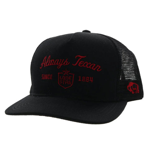 HOOEY AMERICAN MADE "LONE STAR" ALWAYS TEXAN BLACK /RED TRUCKER HAT