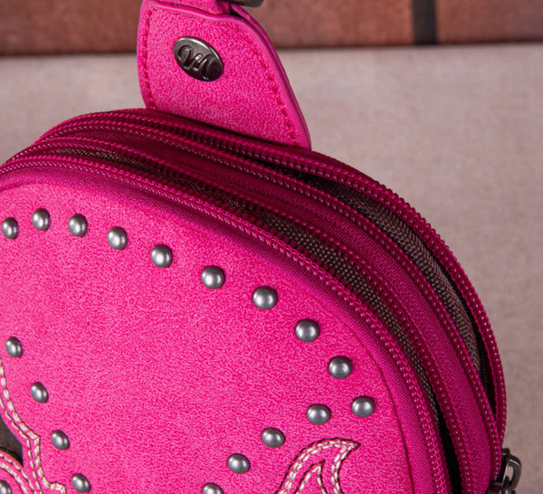 Montana West Embroidered Cut-out Boot Scroll Sling Bag-Hot Pink