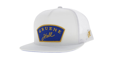 Gruene Hall, White Trucker with Gold/Navy Patch