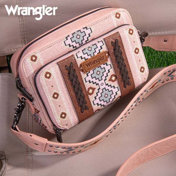 WRANGLER AZTEC PRINTED CROSSBODY PURSE-Pink