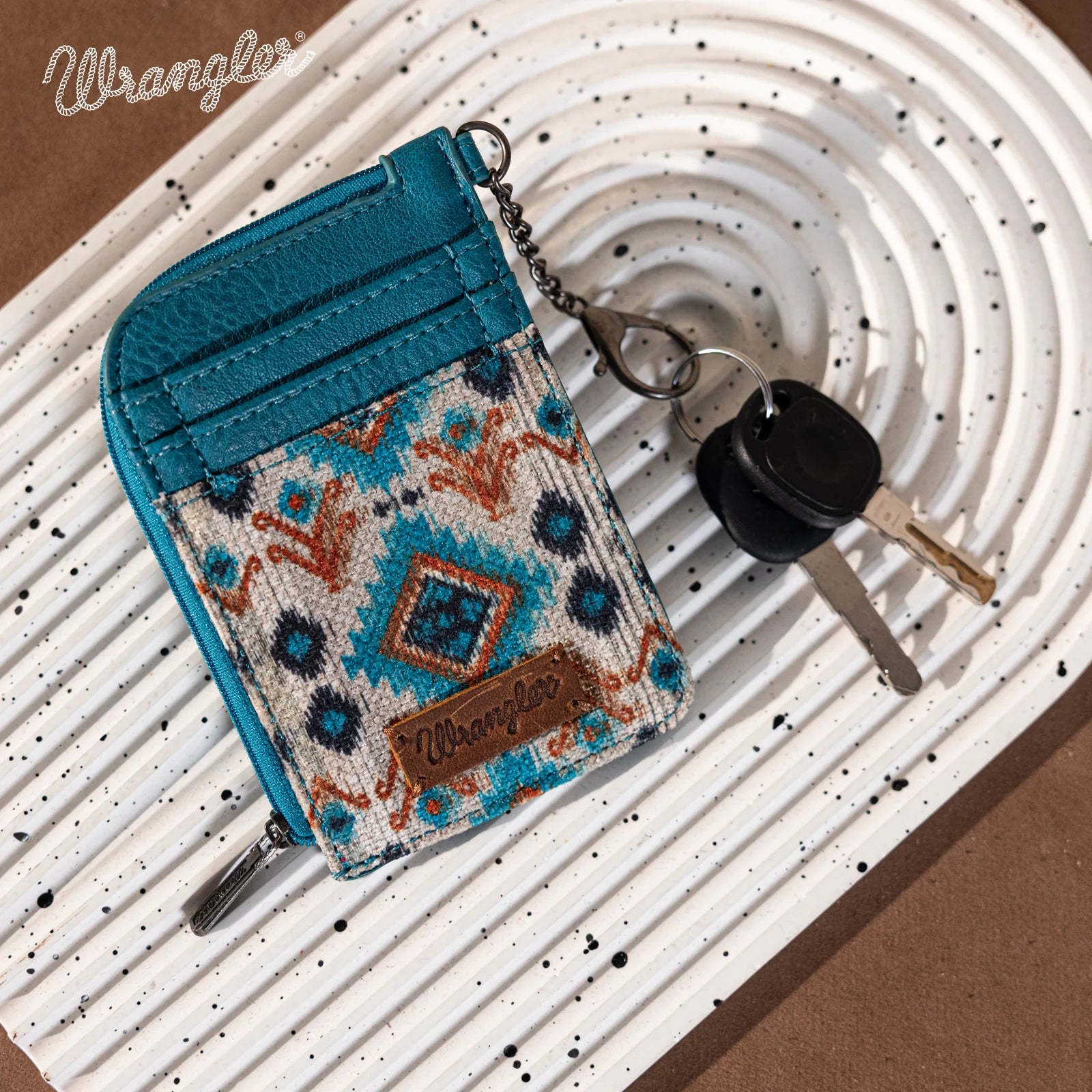 Wrangler Southwestern Art Print Mini Zip Card Case - Turquoise