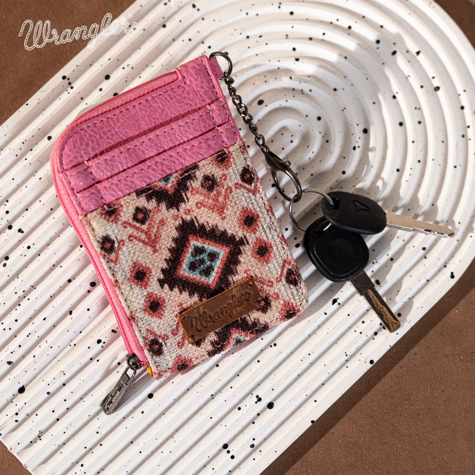 Wrangler Southwestern Art Print Mini Zip Card Case - Pink