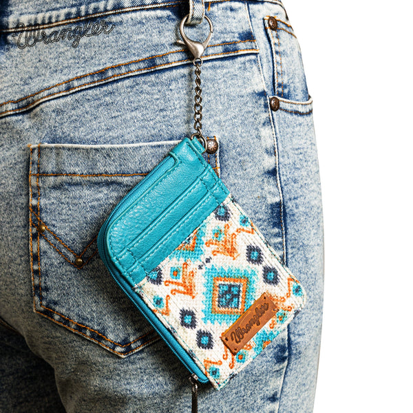 Wrangler Southwestern Art Print Mini Zip Card Case - Turquoise