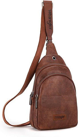 Wrangler Sling Bag/Crossbody/Chest Bag Dual Zippered Compartment -Dark Brown