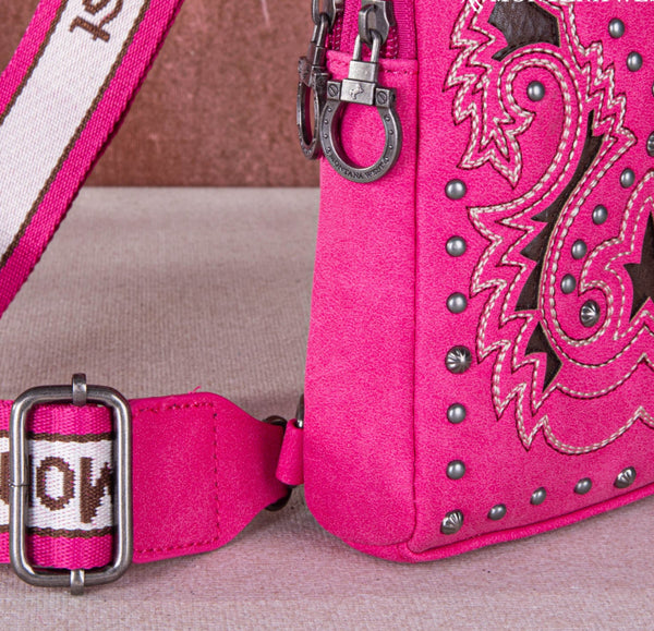 Montana West Embroidered Cut-out Boot Scroll Sling Bag-Hot Pink