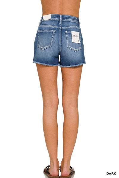 Zenana Raw Hem Cutoff Side Slit Denim Shorts