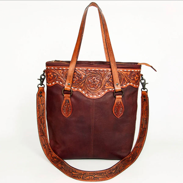 American Darling Tooled Tote Genuine Western Leather Women Bag-Brown