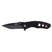JUSTIN TACTICAL KNIFE BLACK AND RED RUBBERIZED ALUMINUM HANDLE