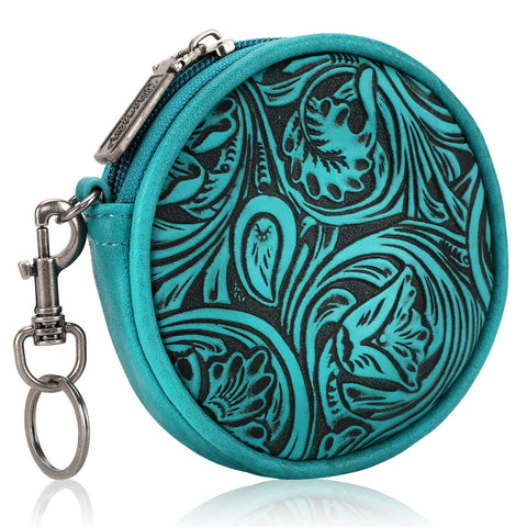 Wrangler Floral Tooled Circular Coin Pouch Bag Charm - Turquoise