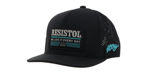 Resistol Black 5-Panel Trucker with Black / Blue / Grey Rectangle Patch