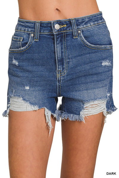 Zenana Distressed Hem Denim Shorts