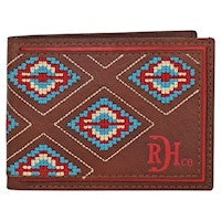 RED DIRT HAT CO GENUINE LEATHER BIFOLD W/AZTEC NEEDLEPOINT