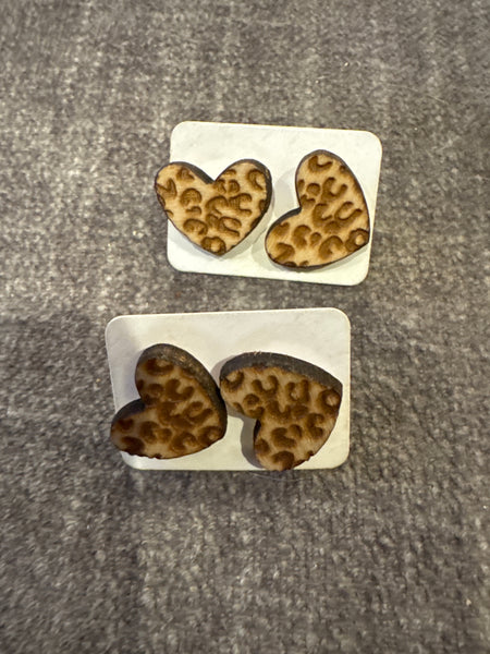 Wooden Engraved Heart Earrings