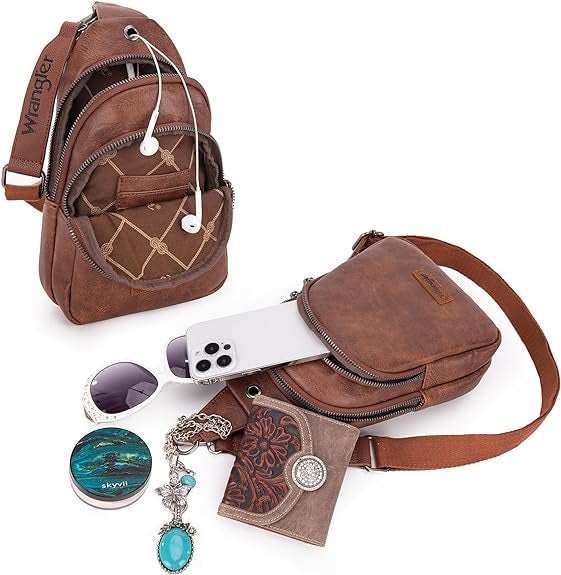 Wrangler Sling Bag/Crossbody/Chest Bag Dual Zippered Compartment -Dark Brown