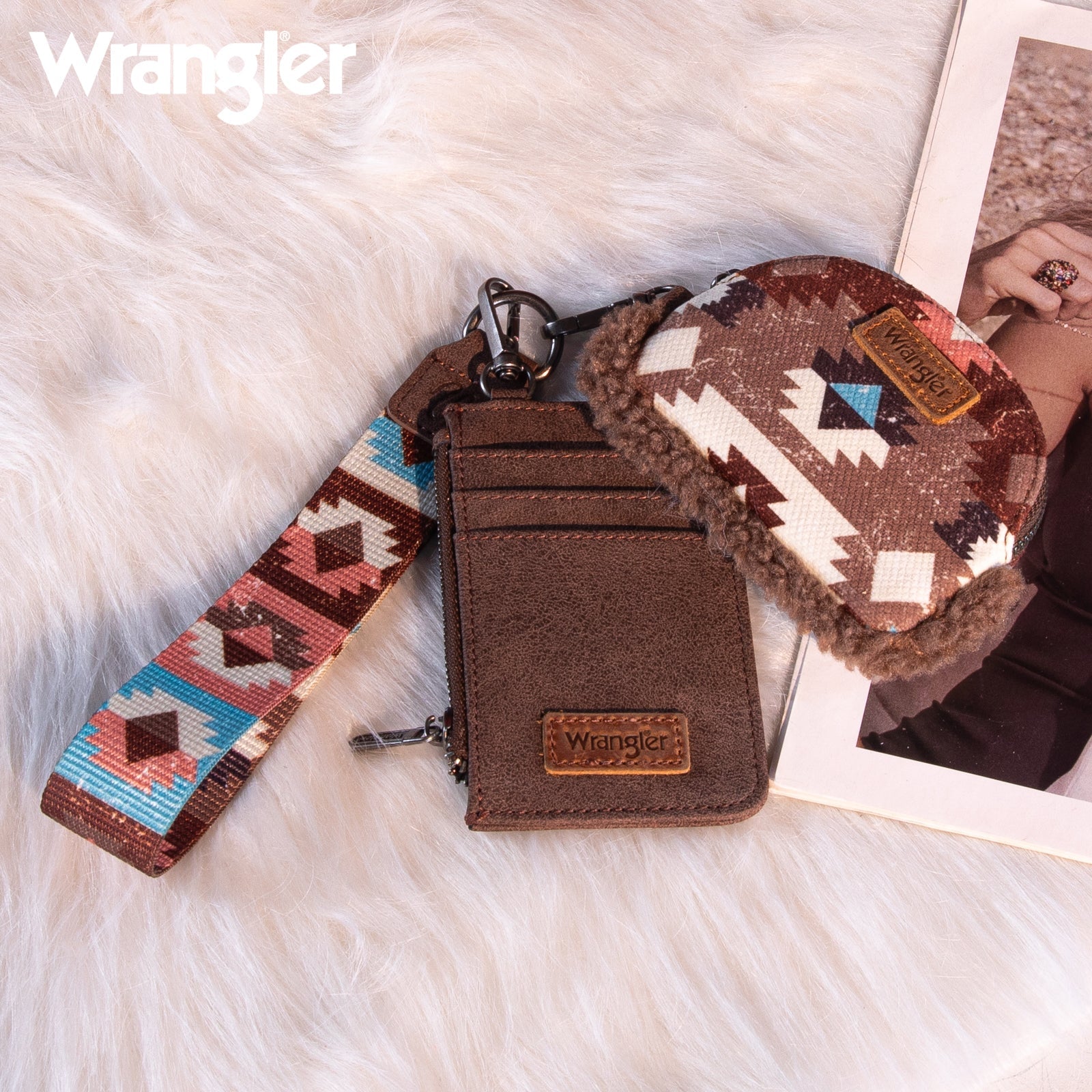 Wrangler Sherpa Southwestern Art Print Dual Pouch Wristlet
