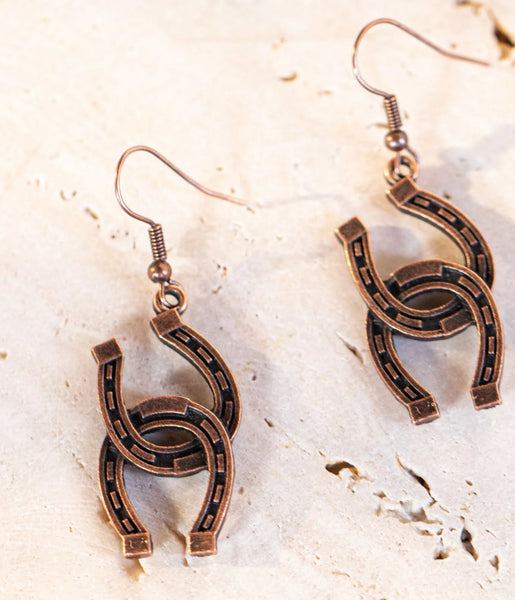 Wrangler Bronze Double Horse Shoe Dangling Earrings