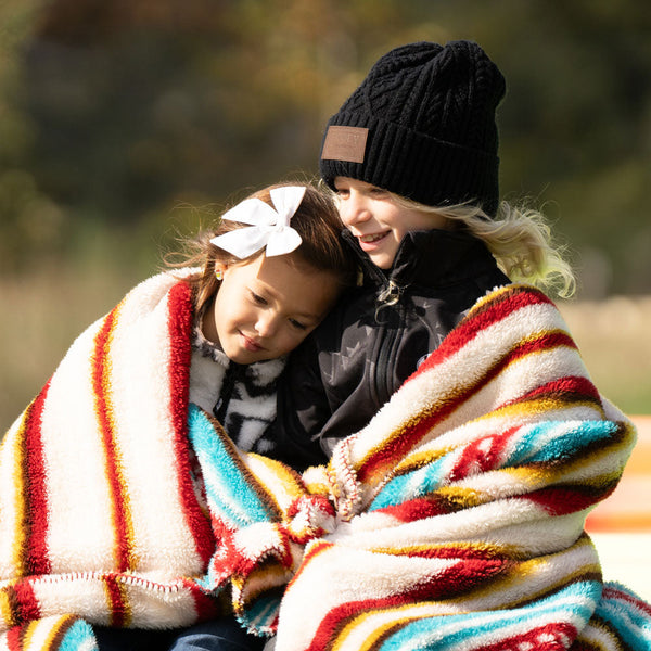 HOOEY FLEECE BLANKET RED/WHITE/TURQUOISE SERAPE