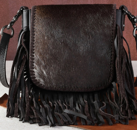 Montana West Genuine Leather Hair-On Collection Fringe Crossbody