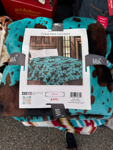 King Size Mia Throw Blanket - Teal CowPrint