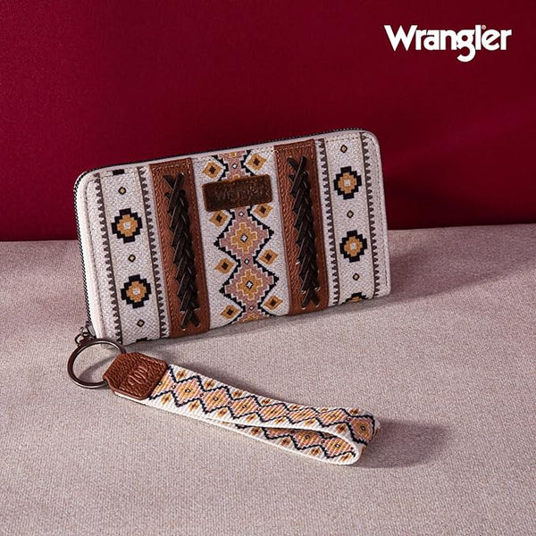 WRANGLER ALLOVER AZTEC DUAL SIDED PRINT CANVAS WALLET-Coffee