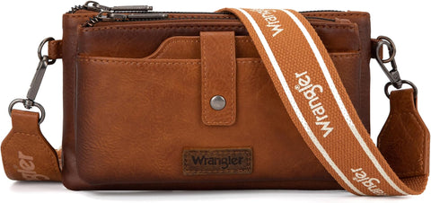 Wrangler Dual Zipper Compartment Crossbody Bag-Light Brown