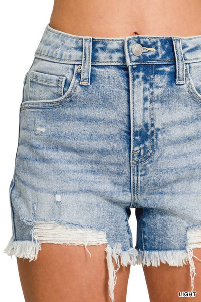 Zenana Distressed Hem Denim Shorts