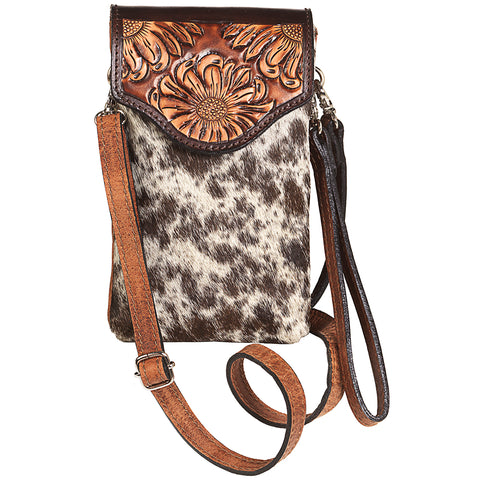Angel Ranch Spotted Calf Hair Collection Cell Phone Case Bag Brown