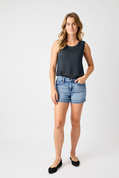 Judy Blue Mid-Rise Heavy Contrast Faux Flap Pocket Shorts